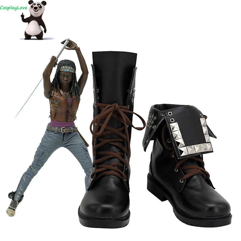 

The Walking Dead: Michonne Black Long Boots Cosplay Shoes Leather Custom Made For Christmas Halloween Party