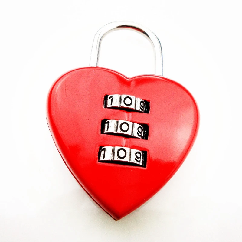 Mini Cute 3 Digits Luggage Suitcase Padlock Coded Lock Red Heart Shaped Nice padLock Lovers Backpack Lock Luggage Lock