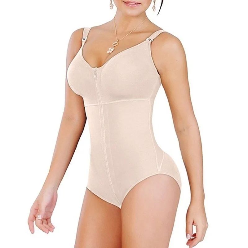 Womens Bodysuit Shapewear Slimming Tummy Control Full Body Shaper Panty Clip & Zip with Bra Fajas Colombianas Overbust