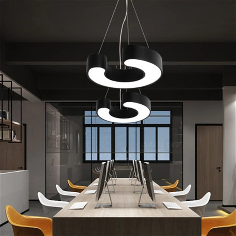 Modern Black White C Shape LED Pendant Light Restaurant Kitchen Industrial Hanging Lamp Simplicity Office Lighting Fixtures Inte