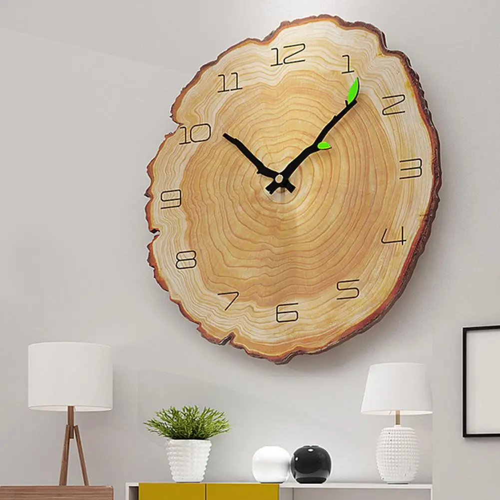 Living Room Decoration Wood Grain Quartz Modern Durable Mute Running Battery Operated Practical Wall Clock Simple Annual Ring