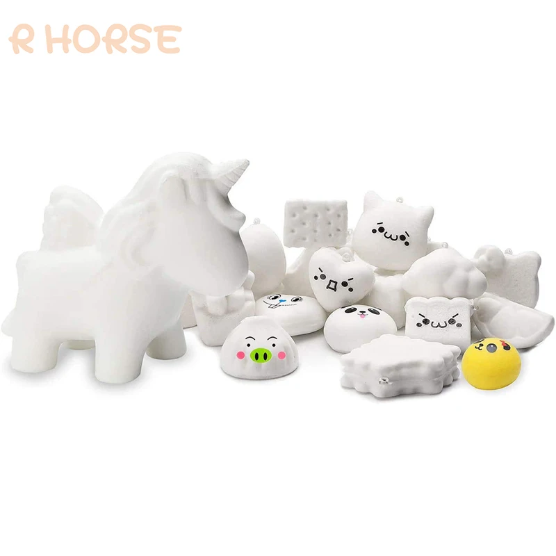 10Pcs Animals Squishies Kawaii DIY Drawing White Creamy Slow Rising Soft Food Squishy Random 1Pcs Unicorn+10Pcs For Kids Giftss