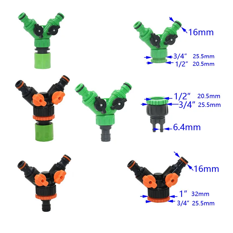 2-way Garden Tap Female 1/2 3/4 to 5/8 1/4