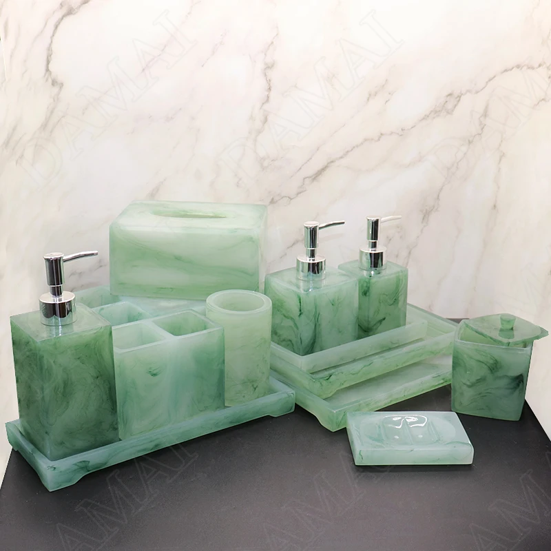 Creative Jade Green Resin Bathroom Decoration Accessories European Restroom Toothbrush Holder Five Piece Set Shower Accessories