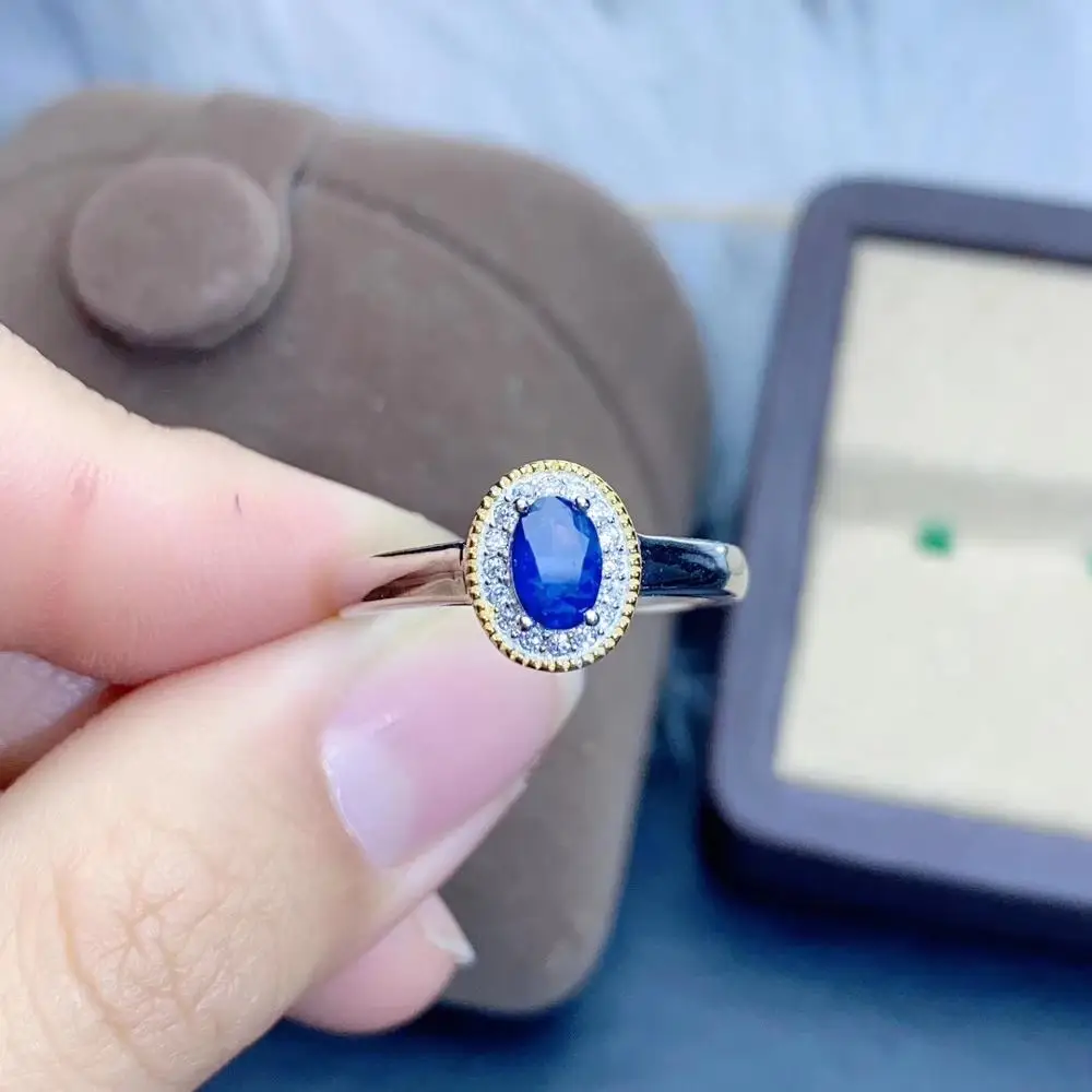 

charming blue natural sapphire ring for women jewelry real 925 silver gold plated oval natural gem girl birthday gift birthstone