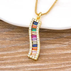 Nidin New Trendy CZ Rainbow Necklace Woman Long Chain Zircon Necklace Natural Stone Jewelry Collar Pendant Necklace For Women