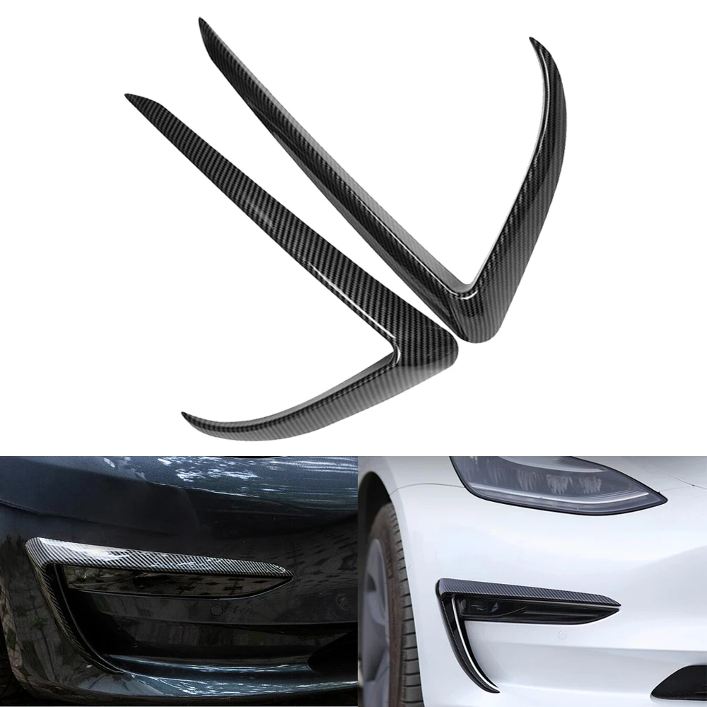 

2pcs Car ABS Fog Lamp Front Bumper Decoration Blade Trim Fog Light Eyebrow Wind Knife Cover For Tesla Model 3 2017-2021