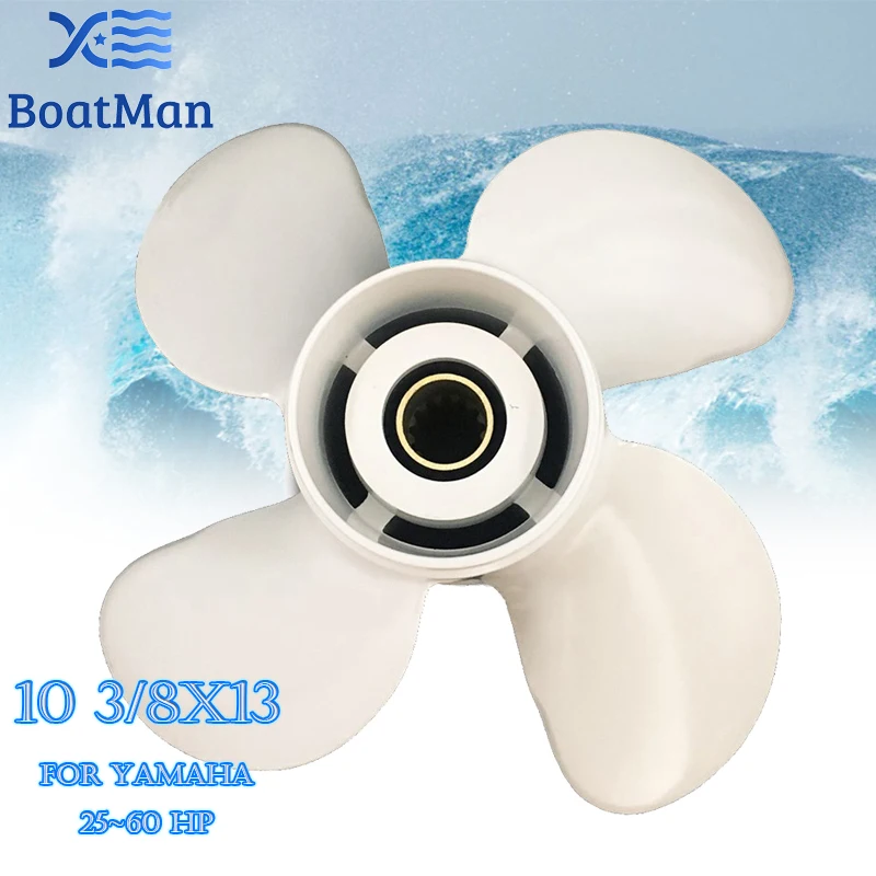 

Boat Propeller 10 3/8x13 For Yamaha Outboard Motor T25HP 40HP 48HP 50HP 55HP 60HP Aluminum 13 Tooth 4 Blade Spline Engine Part