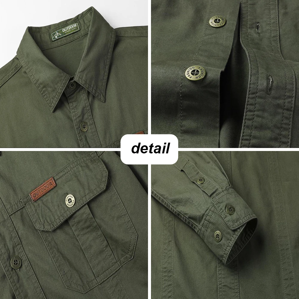 Men Long Sleeve Shirts Spring Autumn Cotton Carogo Shirts Clothing Men Pockets Breasted Outdoor Casual Big Size Shirts Men 6XL