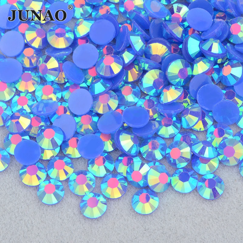 JUNAO 4 5 6mm Glitter Jelly Sapphire AB Flatback Rhinestone Non Hotfix Resin Stones And Crystals Glue On Nail Art Decoration