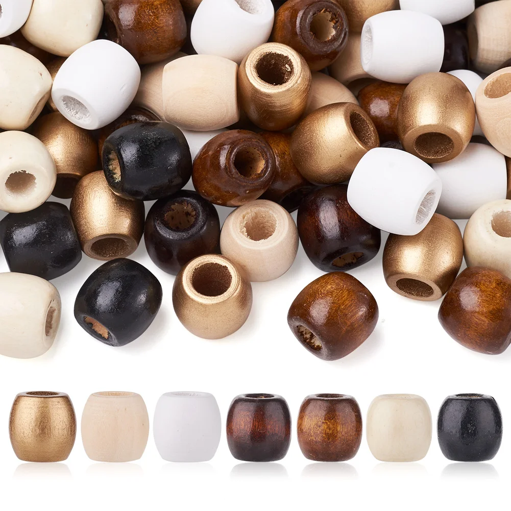 

210Pcs 7 Style Unfinished Natural Wood Beads Uhdyed Barrel Mixed Color 17x16mm, Hole: 8mm