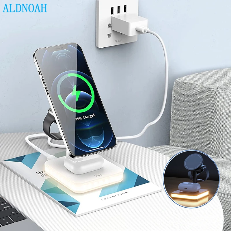 

Magnetic Wireless Charger Dock For iPhone 13 12 Pro Max Mini iWatch 7 6 Airpods Pro PD QC3.0 USB Fast Charging Brackets Station