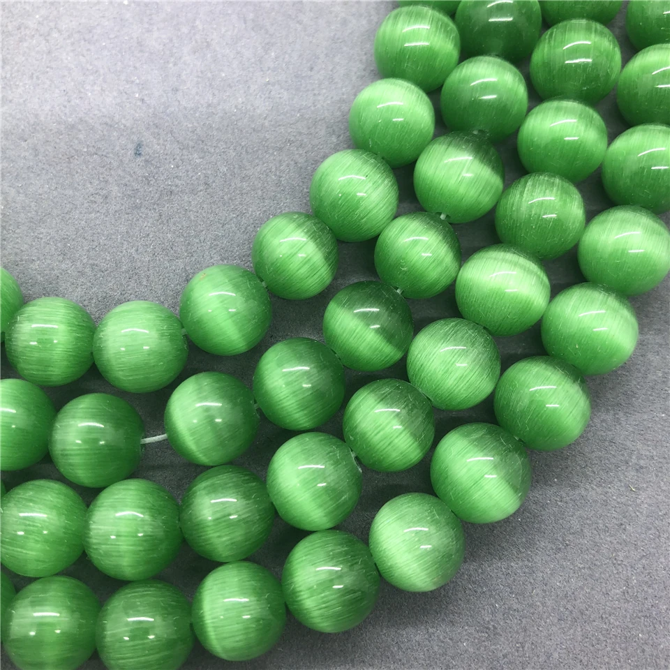 Green Cat\'s Eye Beads Stone Round 4-12mm Gemstone Loose Spacer DIY Dreamcatcher