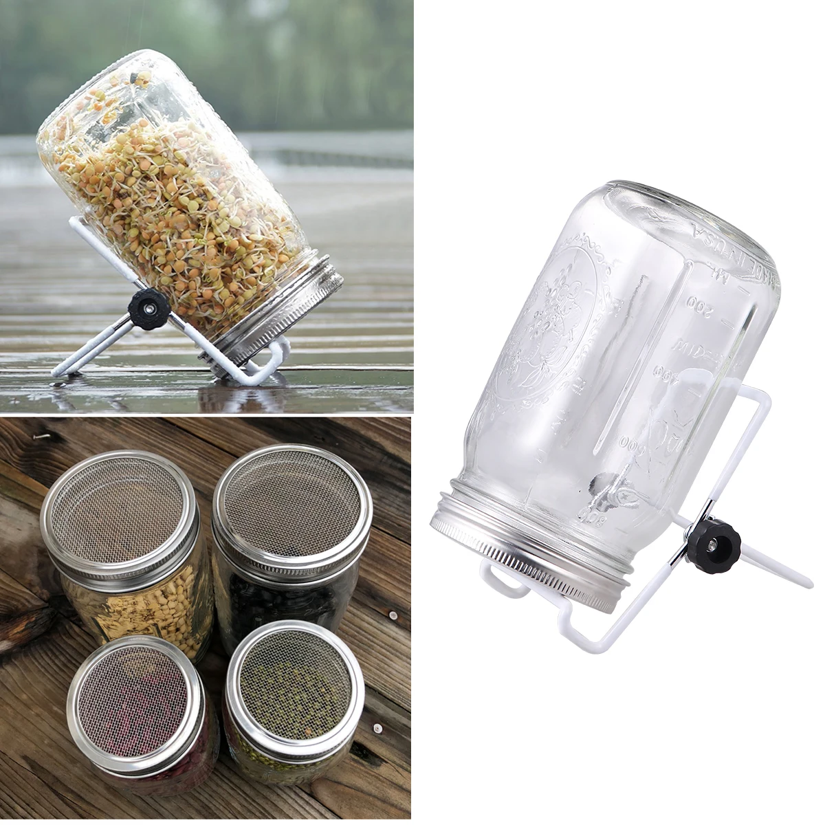 1set Glass Sprouter Jars Wide Mouth Mason Jars Seed Sprouting Jar Kit For Home Kitchen Garden Mason Sprouting Jar With Lid