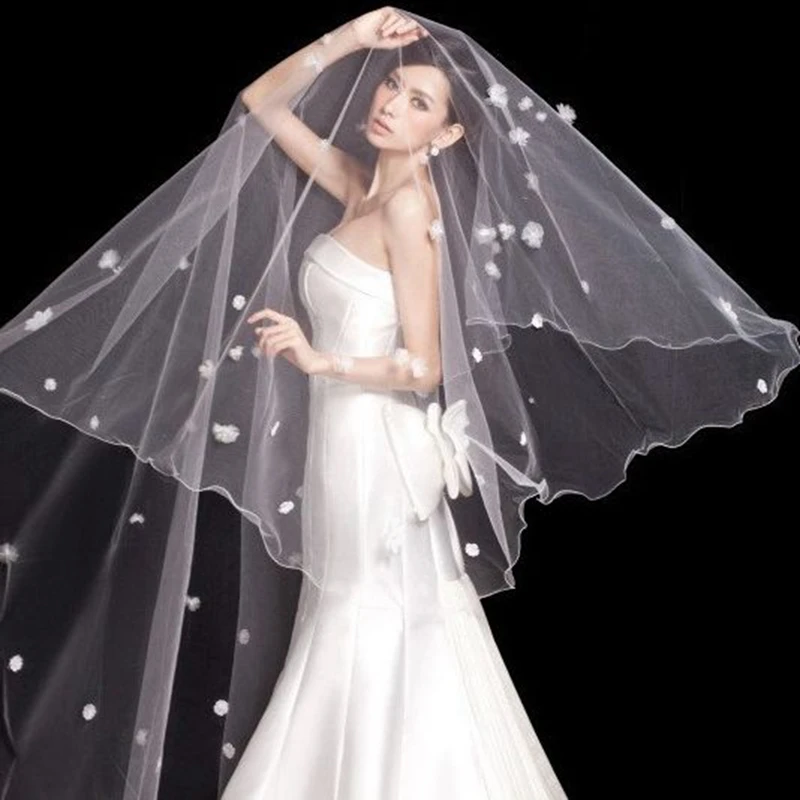 New Arrival One Layer Wedding veils with 3D Flowers Sexy Sluier bruiloft Bridal Veil Without Comb Bride wedding accessories