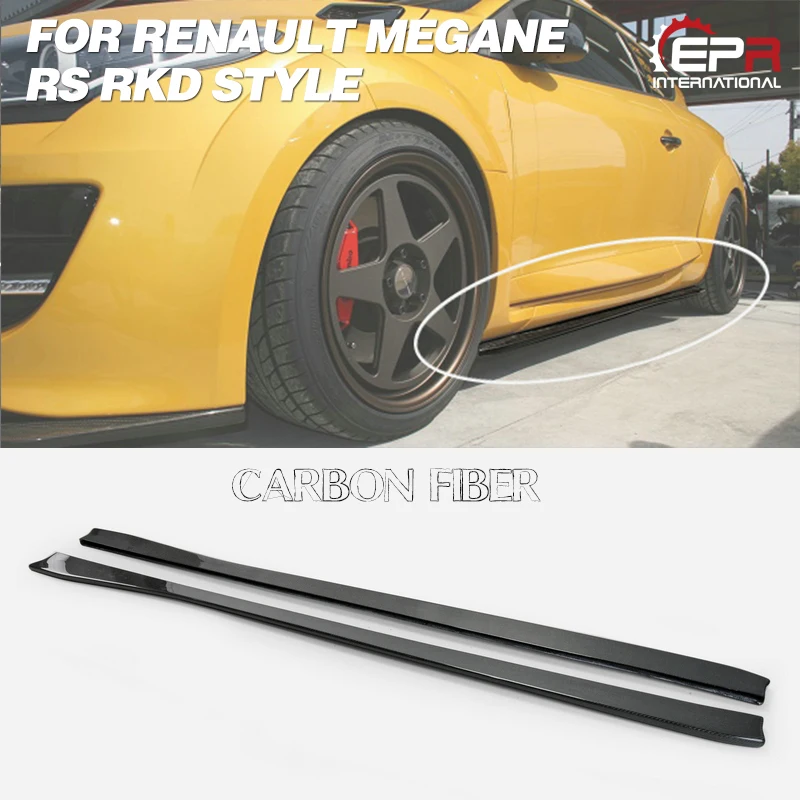 

For Renault 14-17 Megane RS RKD Style Carbon Fiber Side Skirt Extension Glossy Finish Door Step Under Panel Fibre Tuning Trim