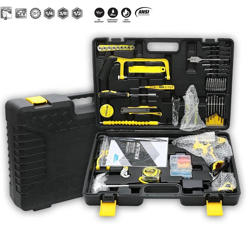 91PCS Household Kit Impact Drill Set with 12V Li-ion Battery Drill Tool Kit with Hammer Screwdriver Saw Pliers