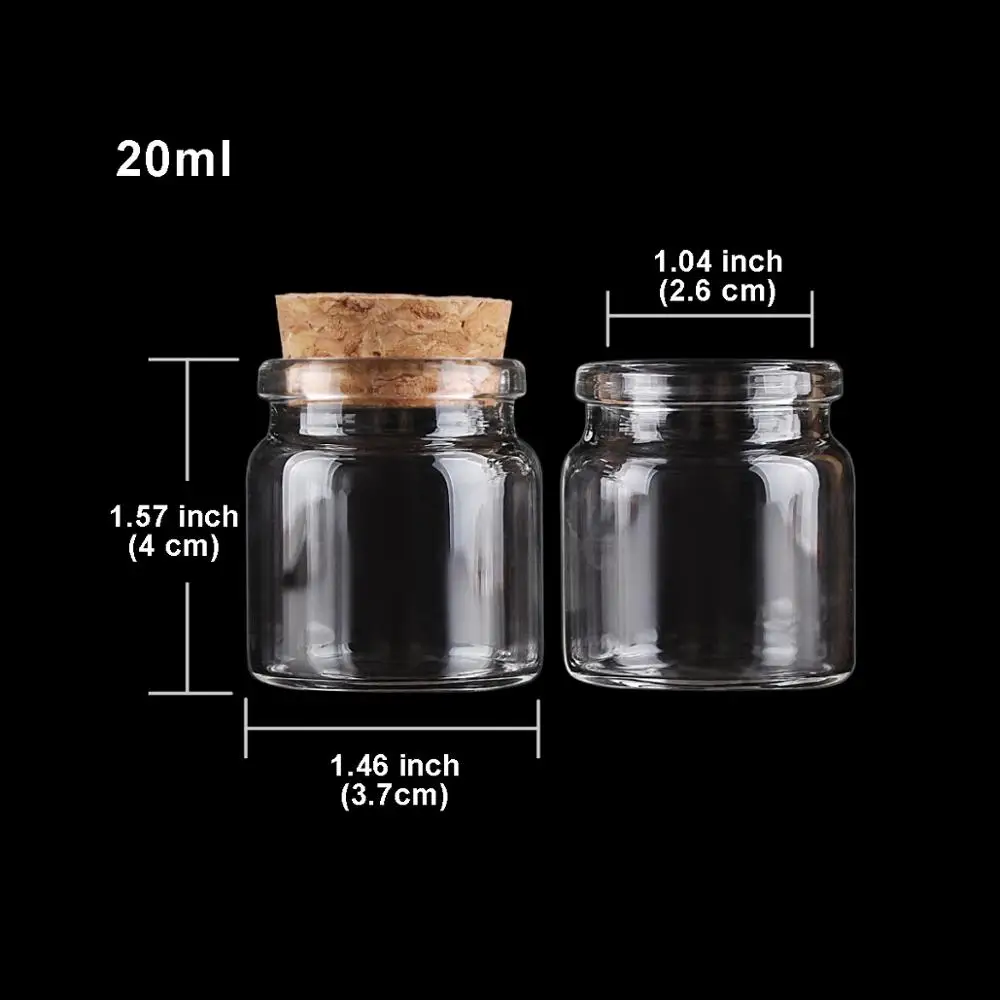 24pcs 37*40*27mm 20ml Mini Glass Wishing Bottles Tiny Jars Vials With Cork Stopper wedding gift