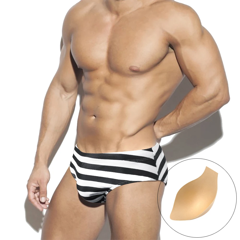 

Sexy Striped Swimwear Mens Low Waist Bathing Suit Summer Sport Beach Pad Push Up Swim Briefs Fashion Male Mayo Surfing Swimsuit