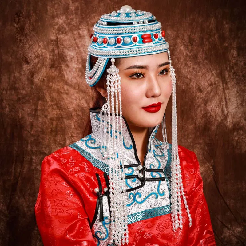 

Mongolian chapeau dance performance clothing accessories hat Mongolia women's headdress Ethnic Daily Festival headgear