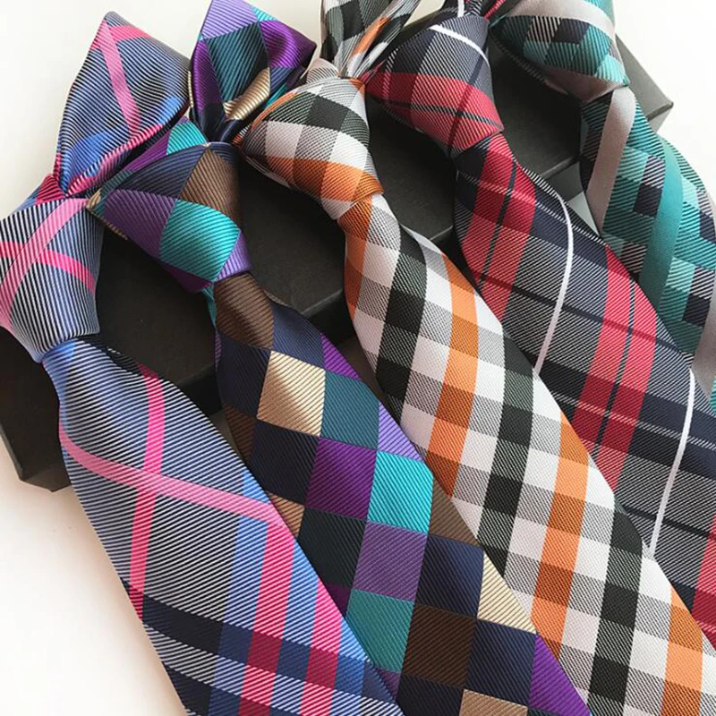 GUSLESON Brand New 8cm Plaid Jacquard Woven Silk Ties Mens Wedding Neck Tie Striped Ties for Men Suit Business Party