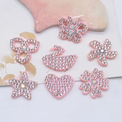 30Pcs Pink Star Heart Flower Windmill Butterfly Swan Rhinestone Patches for Clothing Headwear Applique Hairband Jewelry Supplies