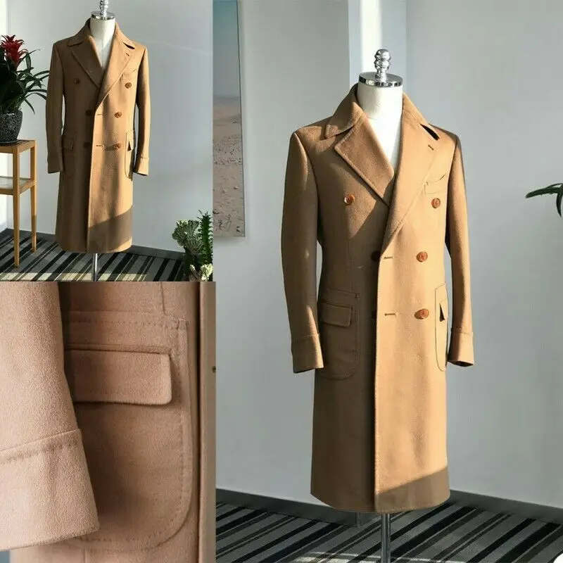 

Woolen Men Coat Double-Breasted Suits Winter Tuxedos Custom Made Peaked Lapel Blazer Tailored