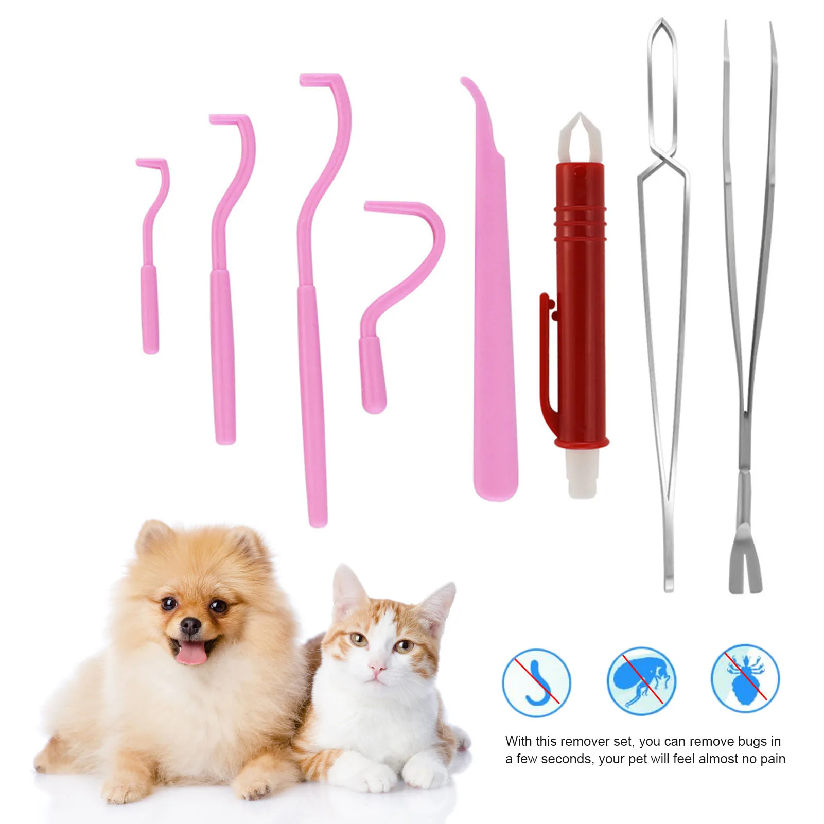 Tick Remover Set For Dogs Pet Cats Cleaner Tool Tick Clip Kit