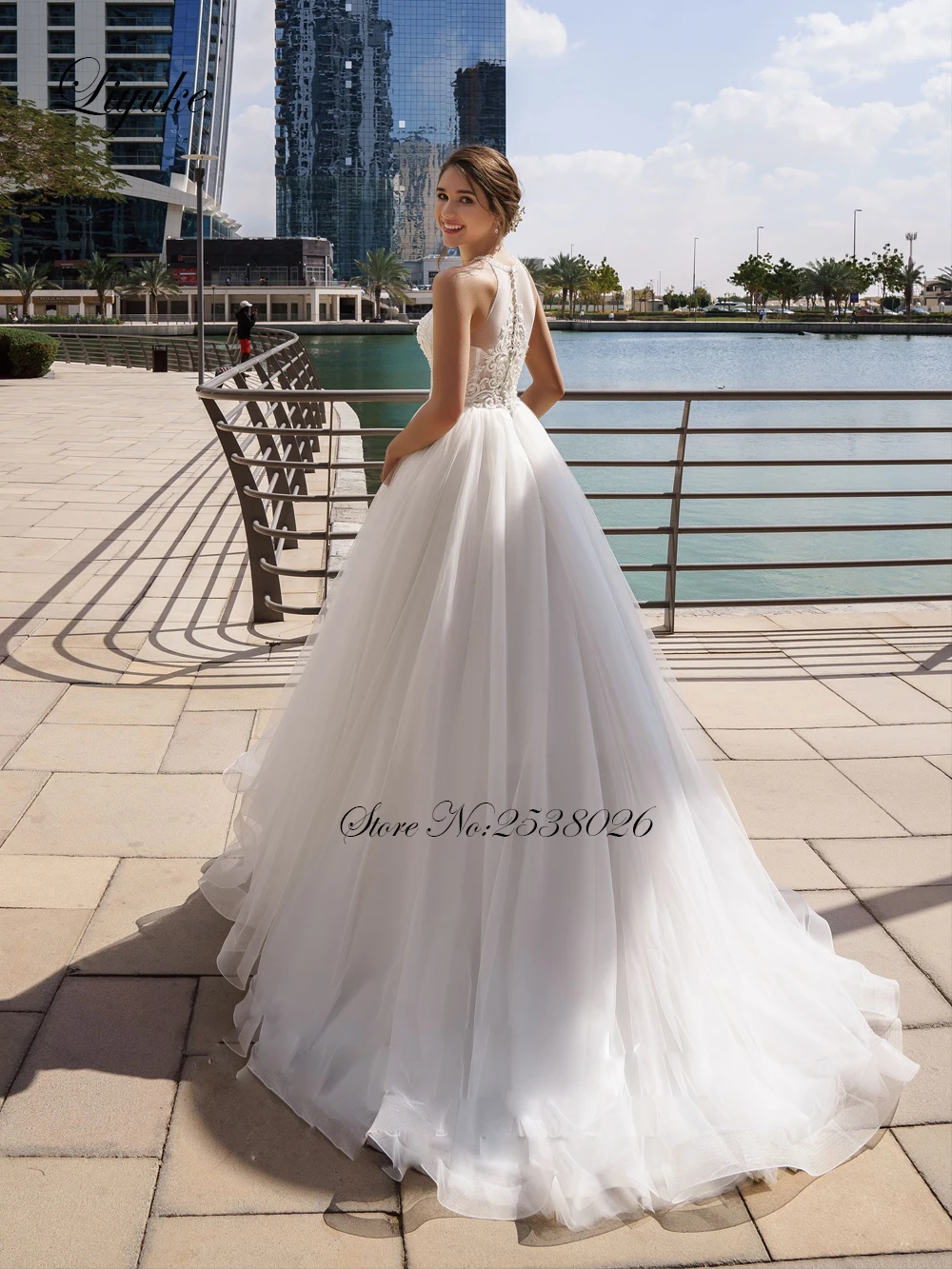 Liyuke Halter Neckline Of Rhinestone A Line Wedding Dress With Elegant Beading Luxury Wedding Gown