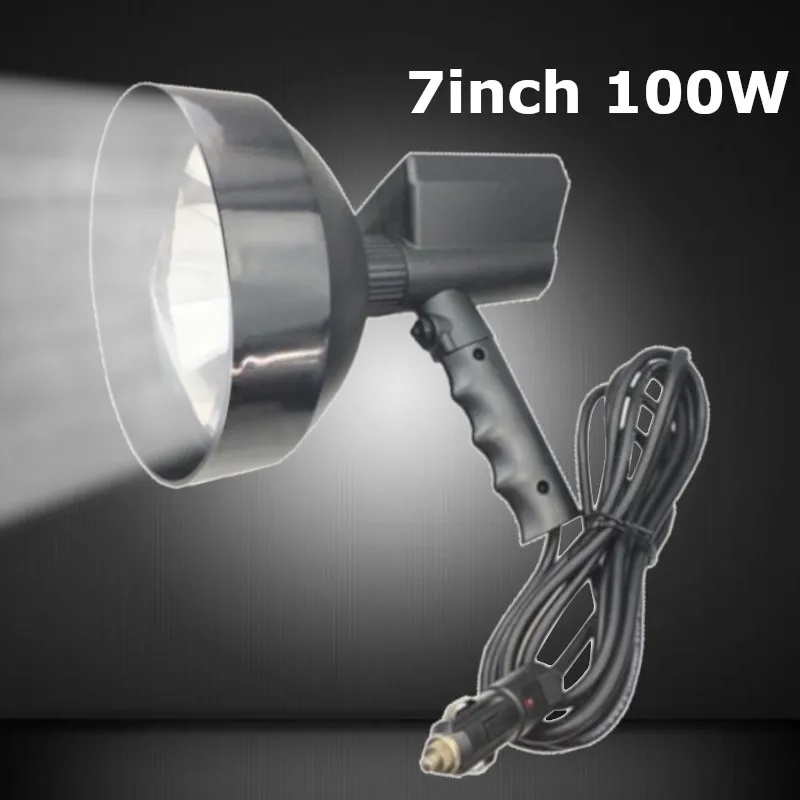 7 Inch Ultra Bright 12V 100W 8000LM HID xenon Lamp HID Spot Light Outdoor handheld hunting Camping fishing Searchlight Black