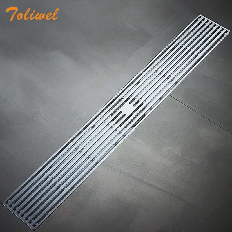 8 X 60cm Brass Rectangle Bathroom Shower Drain Floor Trap Waste Grate Wire Style Extra Long Antique Chrome Nickel Finish