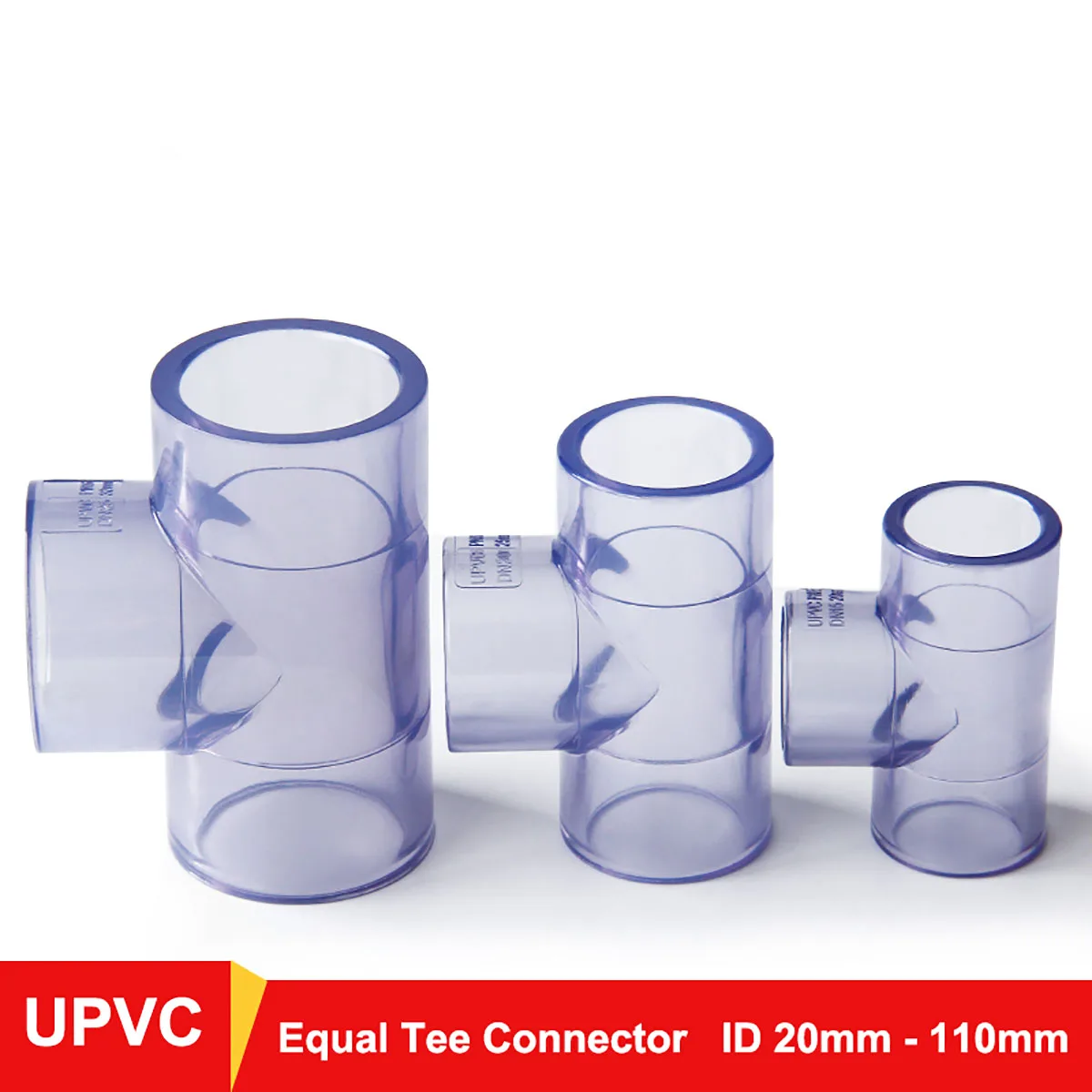 

1Pcs Transparent UPVC Tee Connector ID 20~110mm T-type 3 Way Tube Adapter Water Pipe Fittings For Irrigation Aquarium Fish Tank