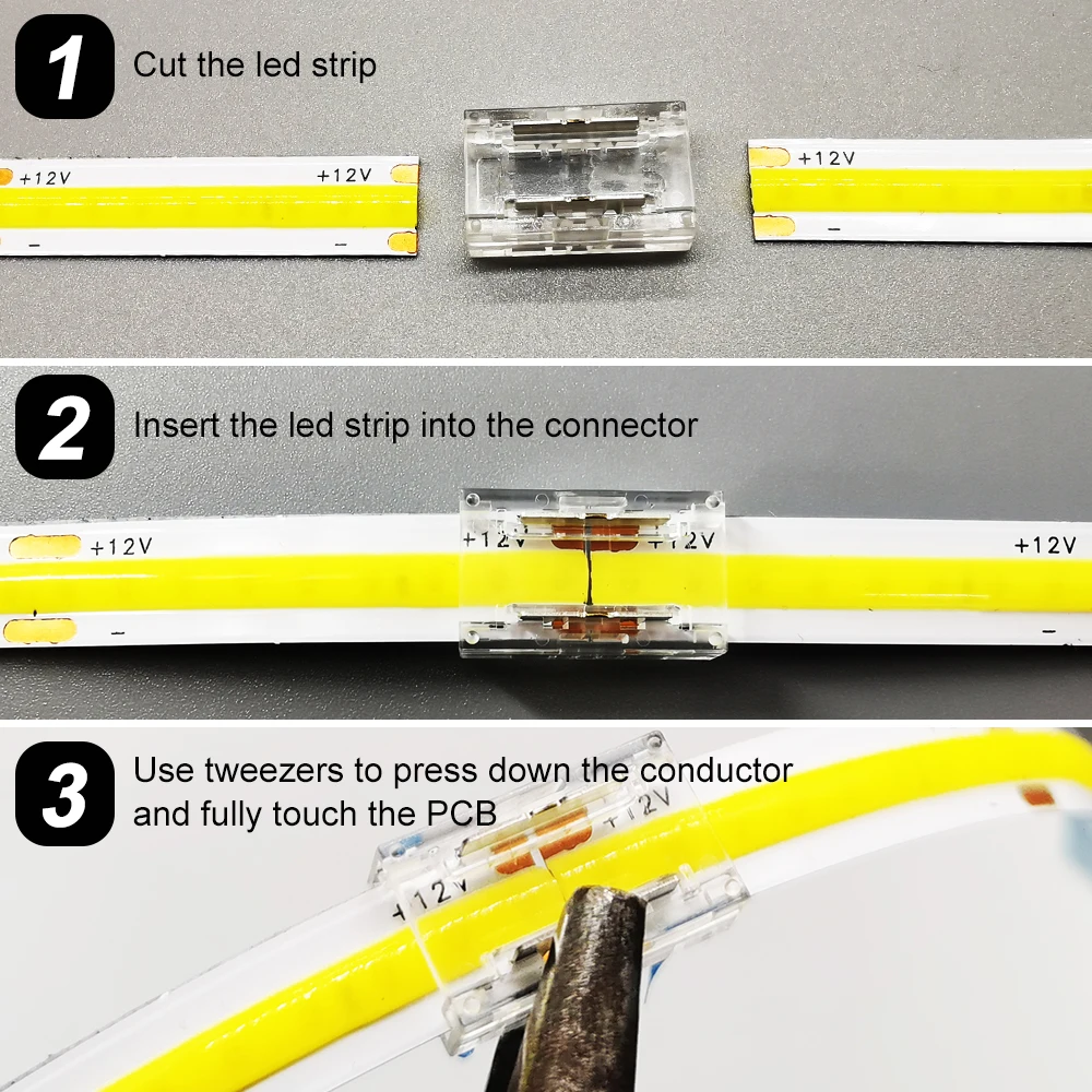 COB LED Strip Solderless Connector For Fast Connect 2Pin Single Color 4Pin RGB High Density Flexible FOB Light 10mm 8mm Width