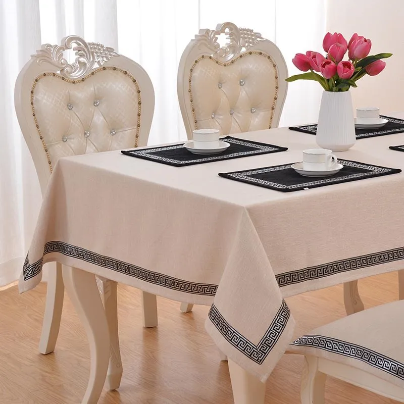 New Chinese High-end Tablecloth Lace Splicing Simple Modern Dinning Tablecloth Solid Black Pure Color Table Cover Velvet Coffee