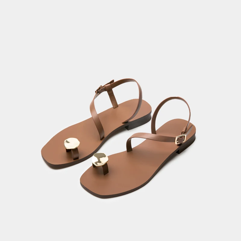 Czeski rzymskie sandały Student Casuals mieszkania klapki wszechstronny jeden przycisk płaskie buty na plażę kobieta klip Toe Sandalias lato