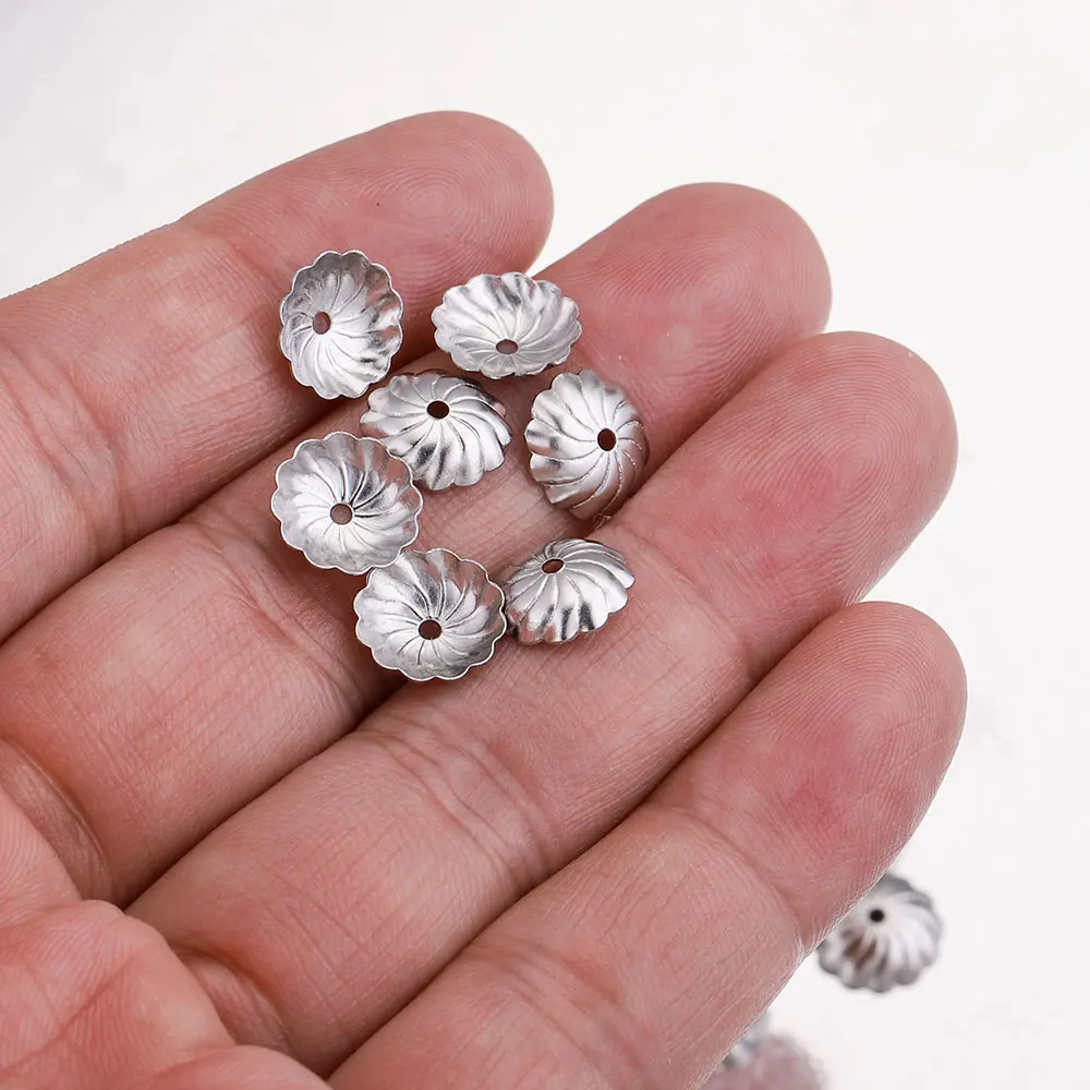 50pcs/lot Stainless Steel Silver Color Flower Bead End Caps for DIY Jewelry Findings Making Supplies Accessories Needlework