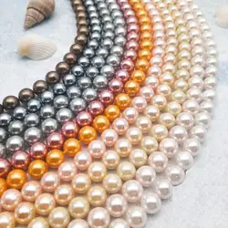 Multicolor Shell Imitation Pearl Round 6/8/10/12/14mm Necklace Bracelet Jewelry Loose Beads 15 Inch wk89