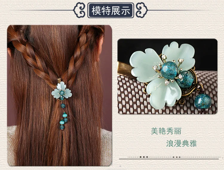 Elegant Blue coloured glaze Hairpin Head Jewelry Vintage Handmade Barrettes Ancient Hair Accessory Ornaments Ethnic Hair Clip