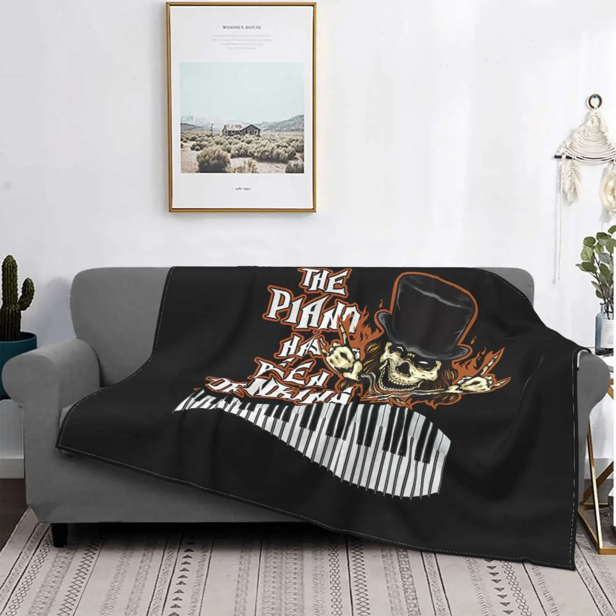 

Piano Player Skull Skeleton Grand Piano Pianist Carpet Flocking Textile A Hot Bed Blanket Bed Covers Luxury Blanket