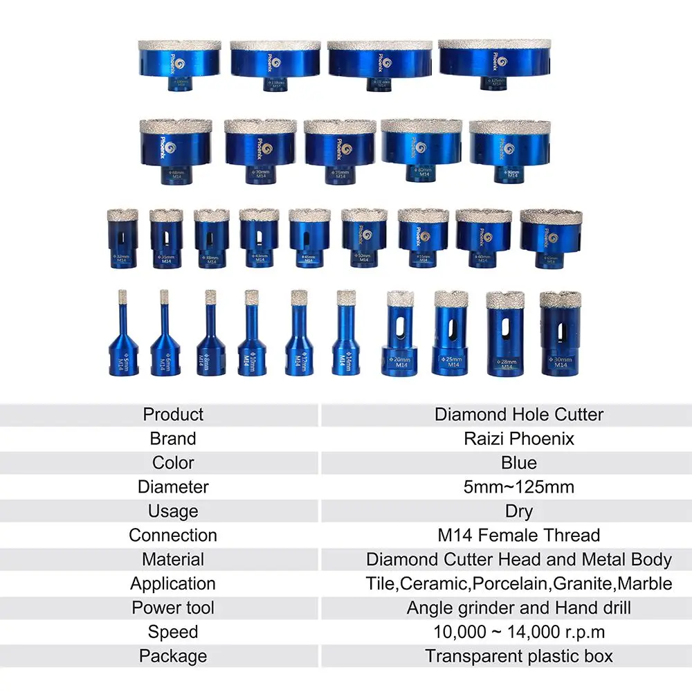Raizi 1 Pc Diamond Drill Bit Porcelain Ceramic Tile Granite Marble Hole Saw Cutter Bits Angle Ginder Hole Drilling Tool