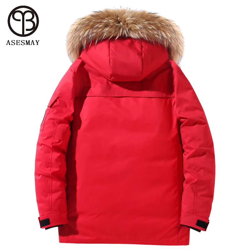 Asesmay 2021 Brand Clothing Long Down Jacket Men's Winter Casual Thicken Coat Natural Fur Hood Trendy Fashion Snow Warm Parkas