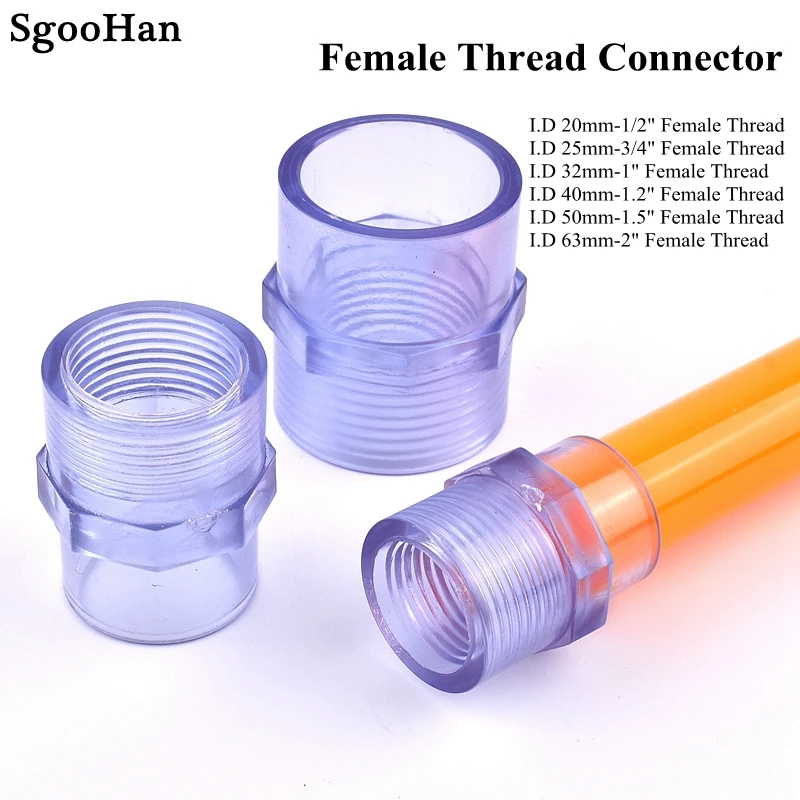 

1pc Transparent 1/2"To 2" Female Thread Connectors UPVC Pipe Watering Tube Adapter Fittings Aquarium Fish Tank Socket Joints