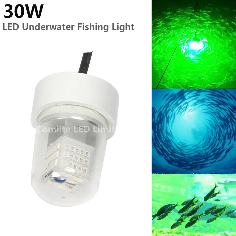 30W Squid Fishing Light 360+120 Degreen 3300LM Green Withe Color Underwater LED Squid Fishing Lights