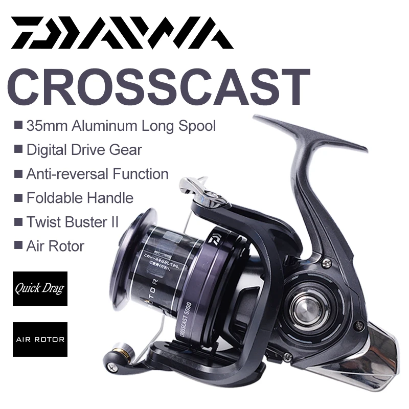 Original DAIWA CROSSCAST Fishing Spinning Reels 5000/5500 3+1BB Gear Ratio 4.1:1 Max Drag 15kg Long Cast Reel Fishing Crap Ciols