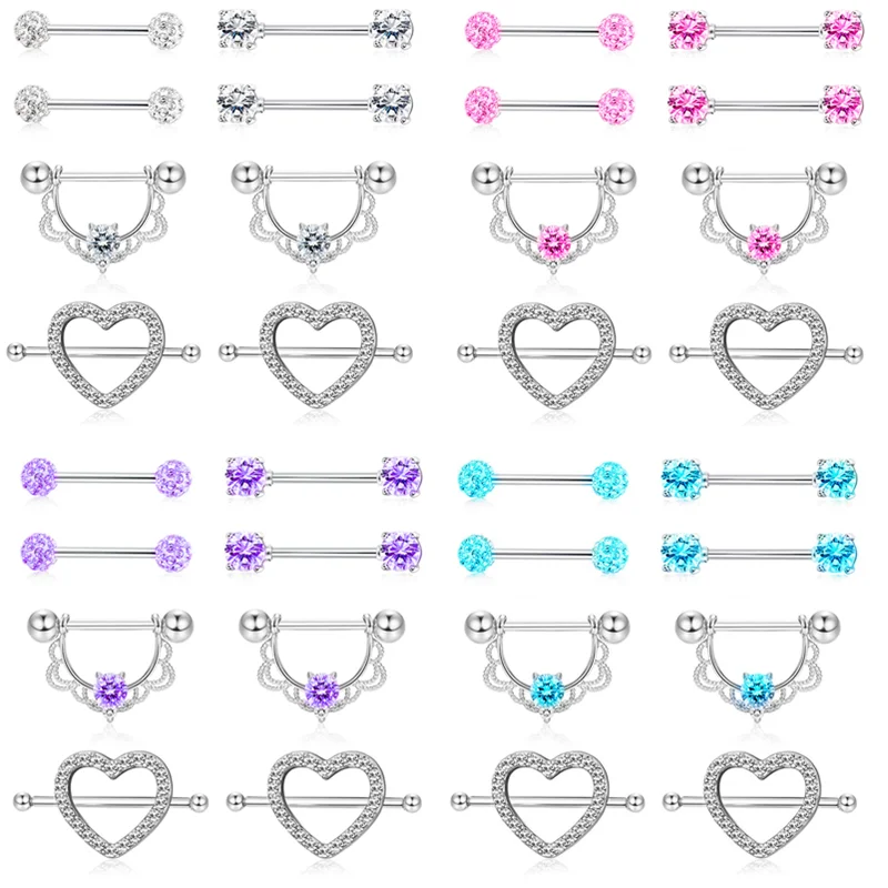 Stainless Steel Heart Piercing Ring 14g Crystal Nipple Barbell Set Tongue Ring Charming Nipple Piercing Set Pircing Teton