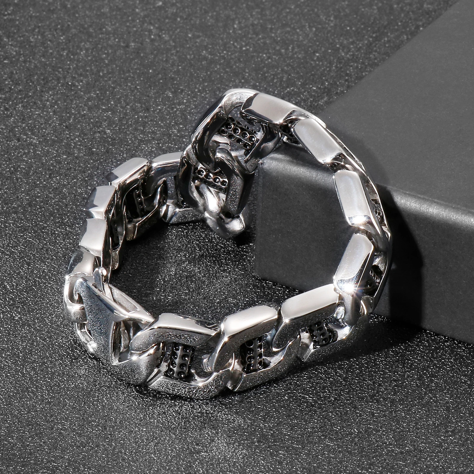 Kalen Punk Style Mechanical Chain 15mm Wide Men\'s Stainless Steel Bracelet Thick Vintage Jewelry Cuban Chain Accessories Gift