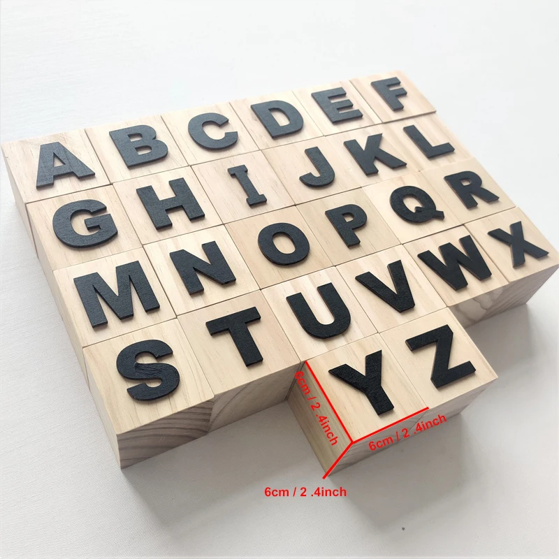6x6x6CM Wooden ABC Blocks Wooden Baby Alphabet Letters Building Cubes Preschool Learning Toys Toddlers Gift Photography Props