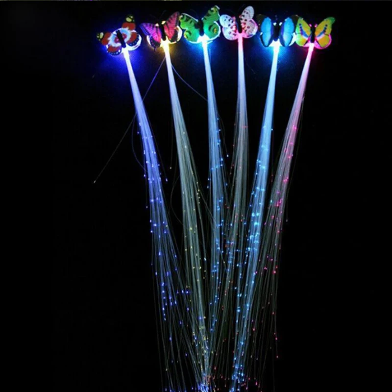 100pcs/lot LED butterfly bun Wigs Glowing Flash Ligth Hair Braid Clip Hairpin Christmas rave birthday party decorations kids Fun