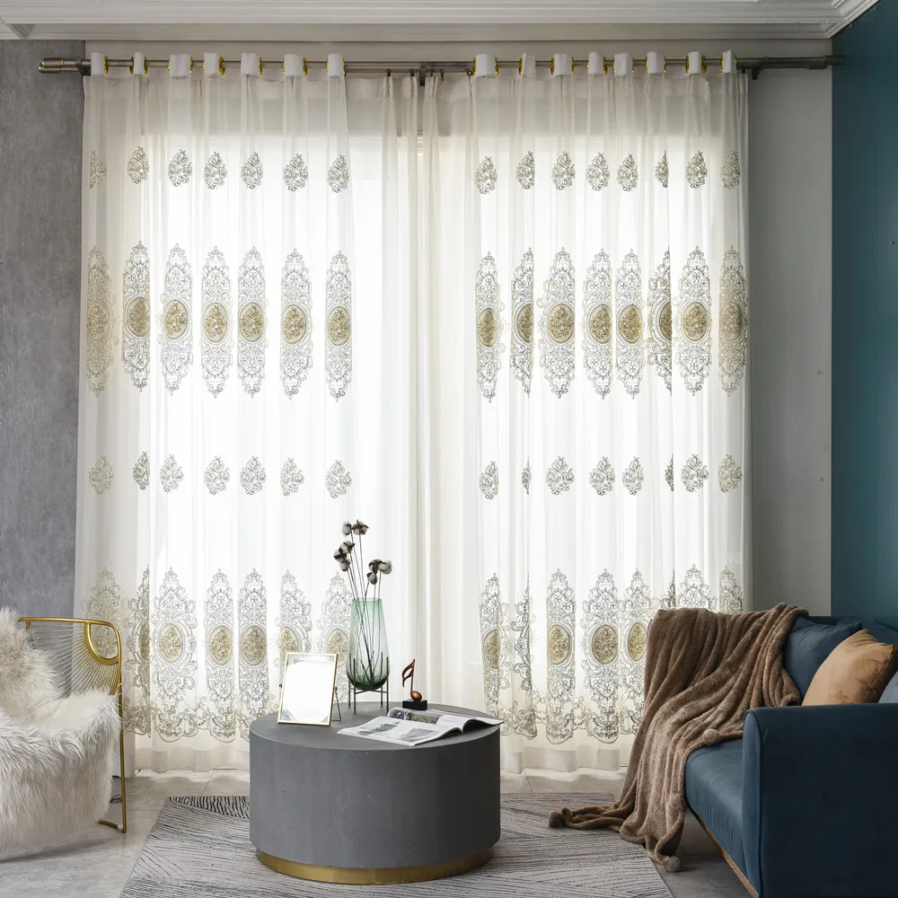 Luxury Tulle/Sheer Curtains Panels for Living Room Bedroom Bacedrop, Embroidered European Style 3D Curtain, 1 Panel