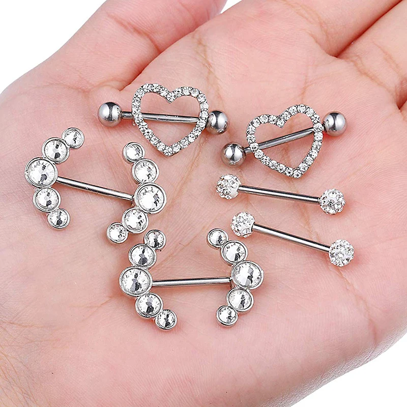 1 Pairs Sexy serce pierścienie na sutki CZ kryształ brzana sutek Piercing tarcza kobiety mężczyzna stal 316L Piercing biżuteria Oreja 14G